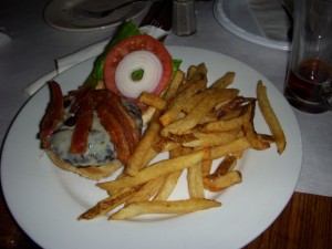 Pub burger with swiss cheese and bacon