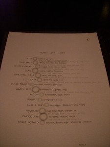 Our menu for the evening