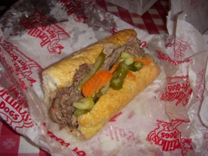 Italian beef sandwich with hot peppers and tons of grease