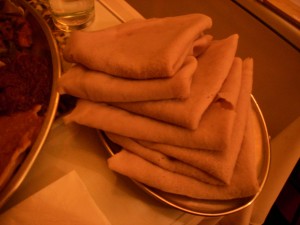 Fluffy and sour pieces of injera
