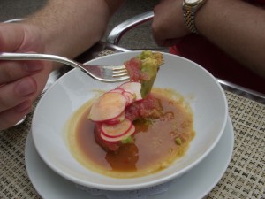 Finely chopped tuna and big chunks of avocado