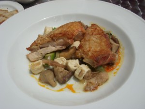 Roasted chicken with ricotta gnocchi, spring mushrooms and asparagus