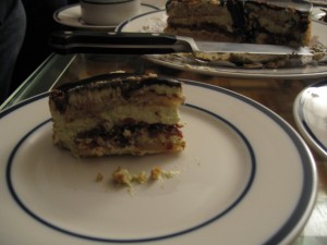Layers of pistachio mousse and hazelnut