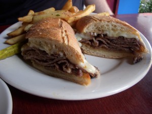 French dip sandwich with swiss cheese