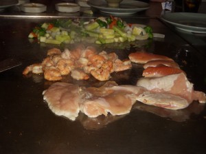 Food cooking on the hibachi