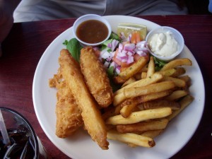 Fish and chips and a salad