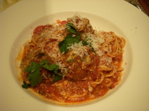 Spaghetti with kobe beef meatballs