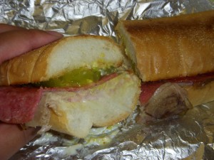 Sandwich innards - the bread isn't as pressed down as it should be