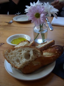 Regular Italian bread ad a pretzel roll