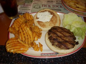 "My Big Fat Greek Burger" with lamb and feta tzatziki