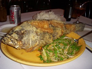Deep fried sea bass with ginger