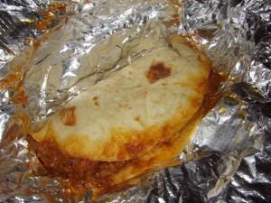 Chili on a flour tortilla