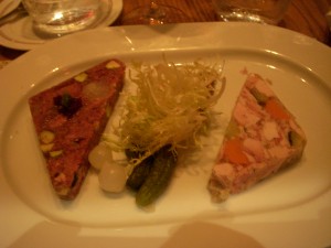 Beef cheek terrine on the left and rabbit terrine on the right
