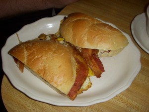 Fried egg sandwich with bacon