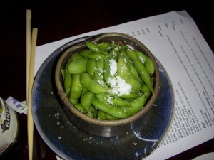 Edamame topped with coarse salt