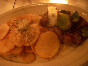 Lamb shish kebab and Greek fries