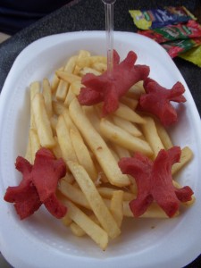 Salchipapas - hot dogs and french fries