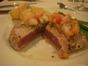 Perfectly rare seared yellowfin tuna