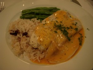 Tilapia(?) with tasty sauce - way better than the dry duck!