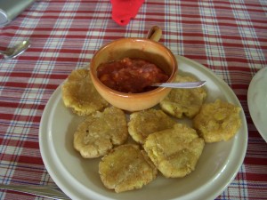 Fried green bananas with salsa - a great appetizer