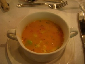 Vegetable soup with fresh avocado