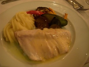 A white fish (sorry, I suck at remembering fish types!) with a beurre blanc sauce