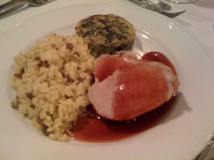 Rice pilaf, spinach frittata, pork tenderloin