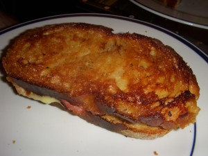 Heat up the sandwich so that the bread gets nice and toasty brown