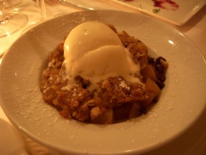 Pear crisp with honey ice cream