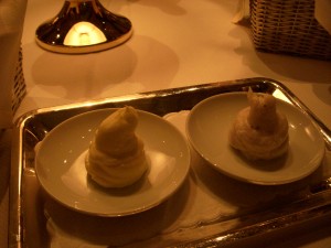 Not exactly the most appetizing presentation but delicious sweet butter on the left and salty lard on the right