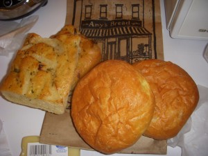 Brioche buns from Amy's Bread, plus some soft fluffy focaccia for noshing