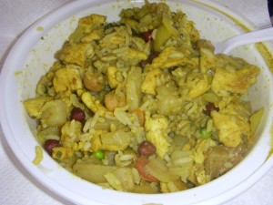 Alu chaat and curry chicken mash-up