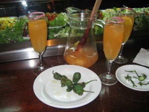 Snacking on pimientos de padron with cava sangria at a bar in Barcelona. Funny story about the cava sangria, but that's best saved for another time