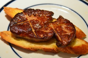 Seared foie gras on top of crostini