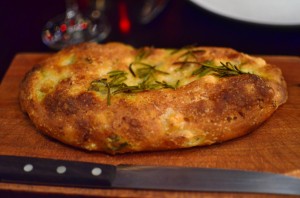 Flatbread with garlic, rosemary, and chickpeas
