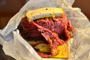 Smoked meat sandwich from Schwartz's