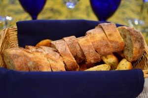 Slices of baguette and herbed biscuits