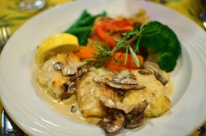 Monkfish with mushroom cream sauce