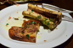 Roasted garlic and bone marrow spread on grilled country bread