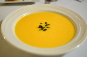 Soup of the day - cold cantaloupe, honeydew, and banana melon soup