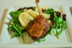 Crispy duck confit with warm potato salad and mesclun greens with whole grain mustard vinaigrette