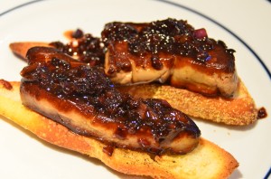 Seared foie gras with port wine/balsamic/garlic/shallot sauce