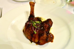 Crispy duck with sweet cream corn grits