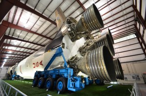 The massive thrusters on the Saturn V rocket