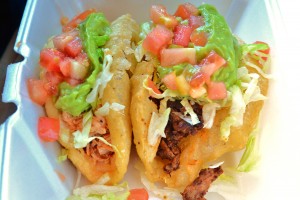 Chicken and beef puffy tacos from Henry's Puffy Taco