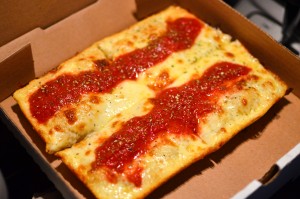 Classic Detroit-style cheese pizza