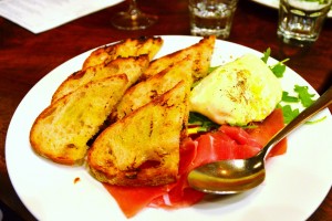 Burrata with grilled bread, prosciutto, arugula, and aged balsamic